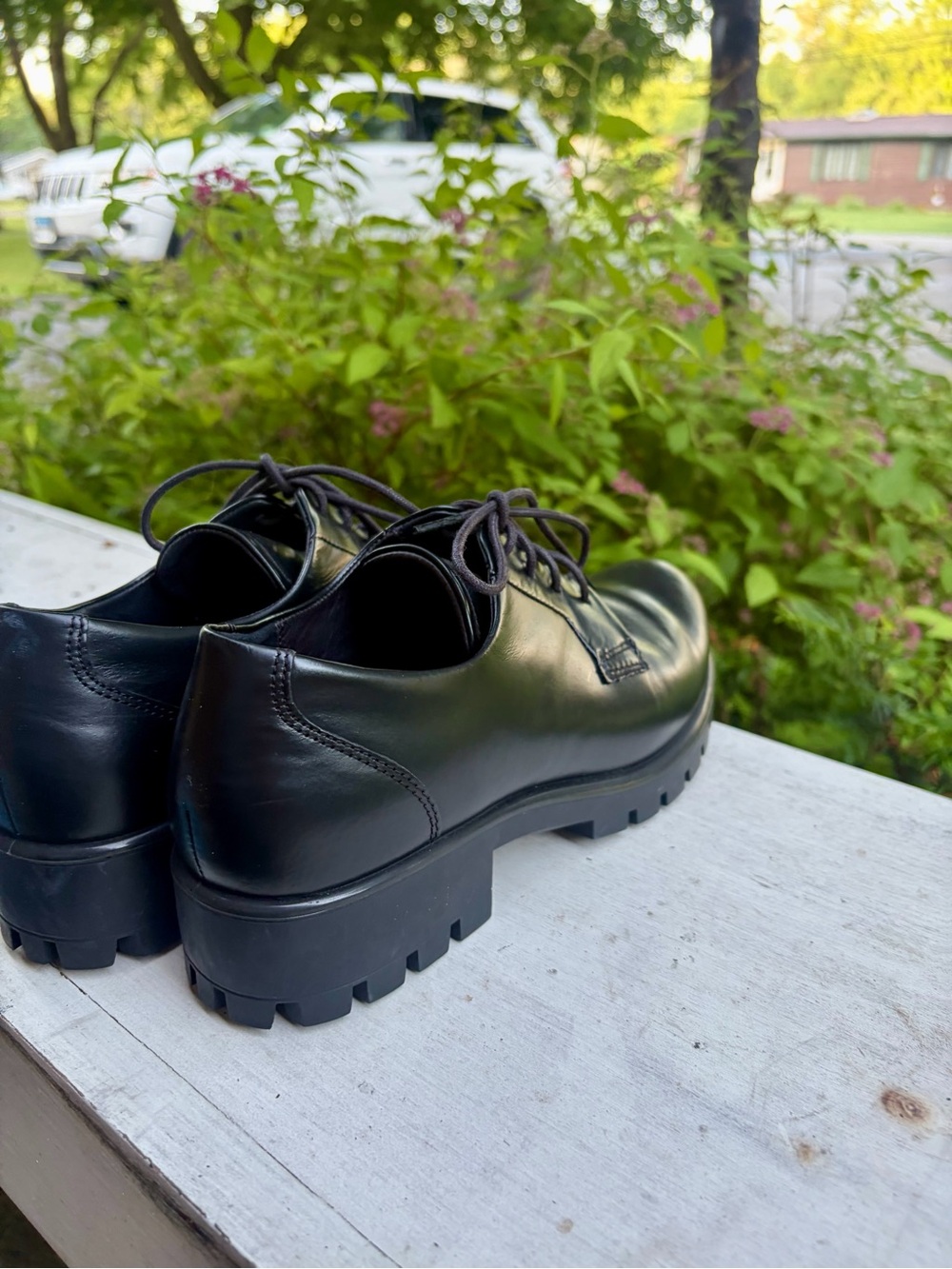 ECCO - Modtray Leather Derby Shoes Black Lug Sole Oxfords - EU 39 US 8.5 - Picture 7 of 10